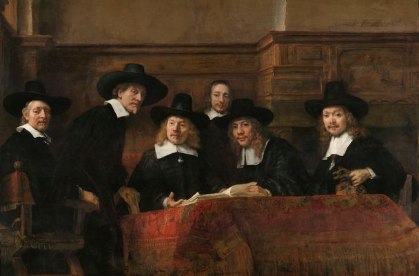 Johannes van der Meer, detto Vermeer - Seis alcaldes de las cortinas de Amsterdam