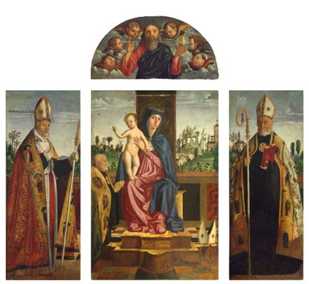 Cristoforo Caselli, detto il Temperelli - Enthroned Madonna and Child between Saints Benedict and Cyprian