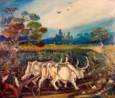 Antonio Ligabue - Plowing with oxen