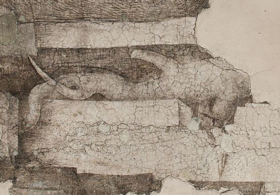 Leonardo da Vinci - Particolare del monocromo con radici e rocce