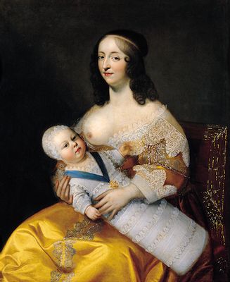 Charles Beaubrun - Retrato de Luis XIV y de su primera nodriza Madame Longuet de la Giraudière