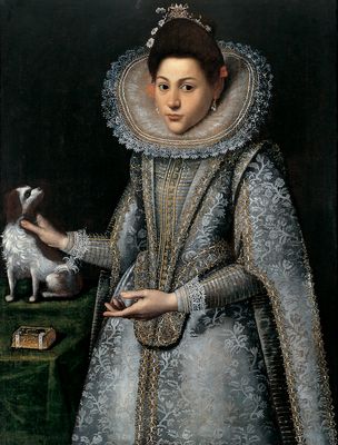 Ritratto di una ragazza con cane e messale