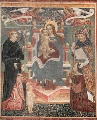 Tommaso Cagnoli - La Virgen y el Niño entronizados entre San Nicola da Tolentino y un santo obispo con donantes y ángeles