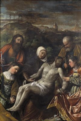 Girolamo Romani, detto il Romanino - Piedad con san Pablo, san José y las piadosas