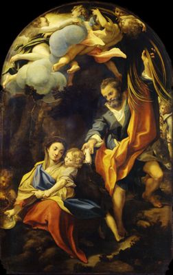 Antonio Allegri, detto il Correggio - Repos pendant le retour de la fuite en Egypte appelé "Madonna della scodella"