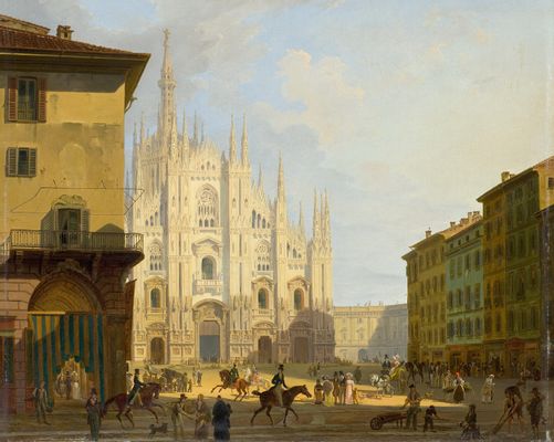 Giovanni Migliara - Plaza del Duomo, Milán
