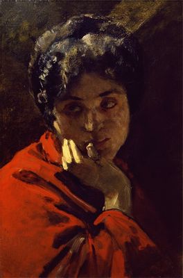 Domenico Morelli - retrato, de, un, mujer, en, rojo