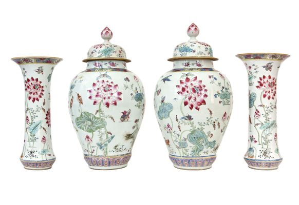 Series of four Famiglia Rosa vases