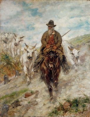 Giovanni Fattori - Buttero on horseback with herd of oxen