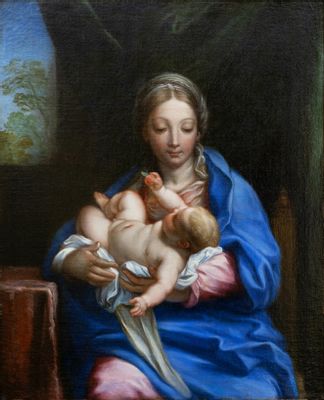 Carlo Maratta - Madonna con Gesù Bambino in braccio che porge un frutto