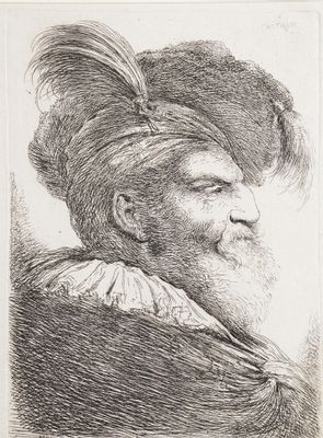 Giovanni Benedetto Castiglione, detto il Grechetto - Serie con grandes cabezas de hombres vestidos al estilo oriental