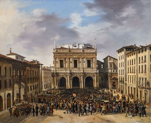Faustino Joli - Il popolo radunato in piazza della Loggia 