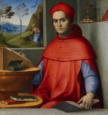 Lorenzo Costa - Portrait of a cardinal in the studio