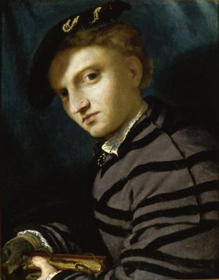 Lorenzo Lotto - Porträt eines jungen Mannes mit Petrarchino