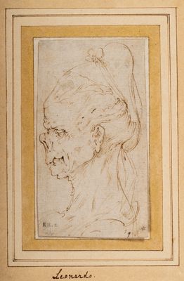 Leonardo da Vinci - Grotesker Frauenkopf im Profil nach links