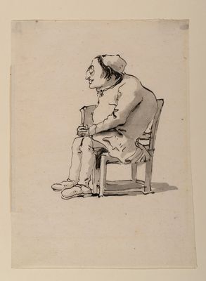 Giambattista Tiepolo - Caricatura de hombre jorobado con gafas, sentado y de perfil, sosteniendo un libro