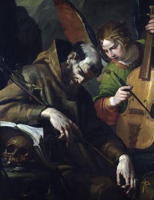 Gioacchino Assereto - Saint Francis comforted by a musical angel