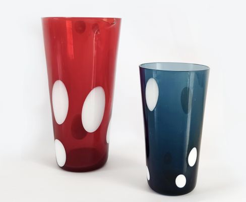 Mixer in blue and red blown glass