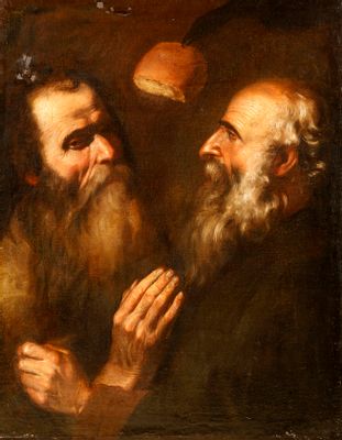 Agostino Scilla - Saint Anthony the Abbot and Saint Paul the hermit fed by a crow