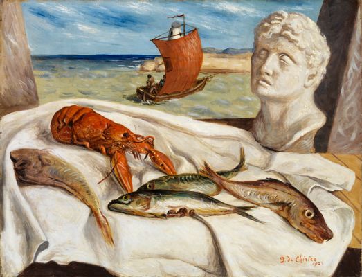 Giorgio de Chirico - L'Aragosta (still life with lobster and cast)