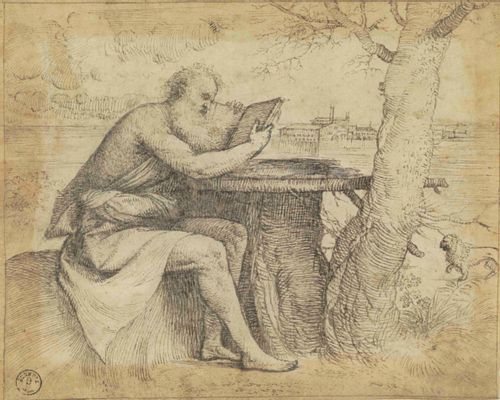 Tiziano Vecellio, detto Tiziano - Saint Jérôme lisant au bord de la lagune