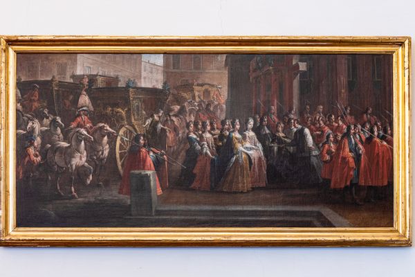 Ilario Giacinto Mercanti, detto lo Spolverini - Il vescovo e il clero di Parma rendono omaggio a Elisabetta alla porta del Duomo
