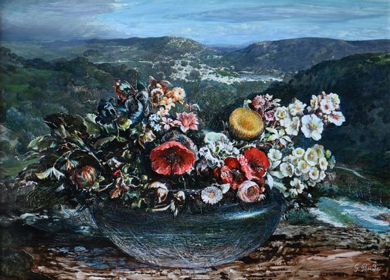 Giuseppe Pende - Fleurs, collines et rivière