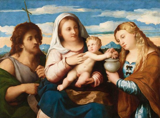 Jacopo Negretti, detto Palma il Vecchio - Madonna col Bambino tra i santi Giovanni Battista e Maddalena