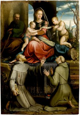 Domenico Alfani - Sacra famiglia con Giovannino, Francesco, Antonio