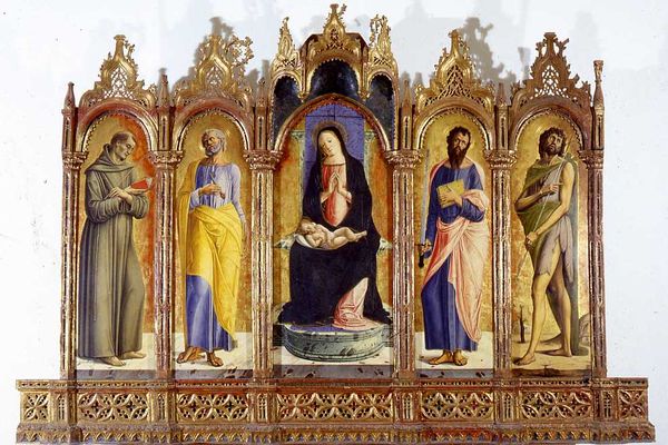 Alvise Vivarini - Madonna col Bambino in trono e Santi detto Polittico di Montefiorentino