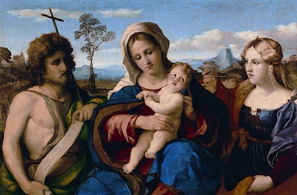 Jacopo Negretti, detto Palma il Vecchio - la virgen y el niño entre los santos juan bautista y la magdalena