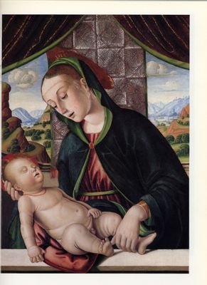 Giovanni Santi - Madonna adorando al niño dormido