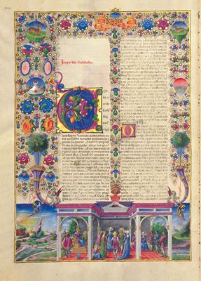 Taddeo Crivelli - Taddeo Crivelli, bas-de-page della carta iniziale dell’Ecclesiaste, La corte di re Salomone; vol. I