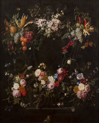 Pieter Verbruggen il Vecchio - Bajorrelieve con guirnalda de flores y frutas