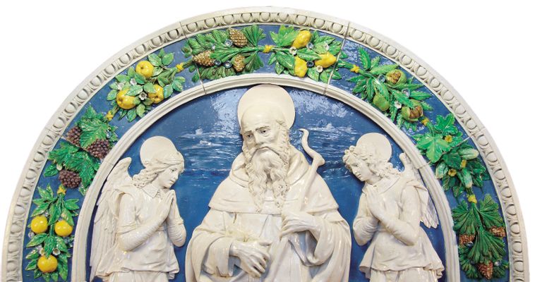 Andrea della Robbia - San Antonio Abad adorado por dos ángeles