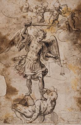 Guglielmo Caccia, detto il Moncalvo - Sankt Michael, der den Teufel zerquetscht