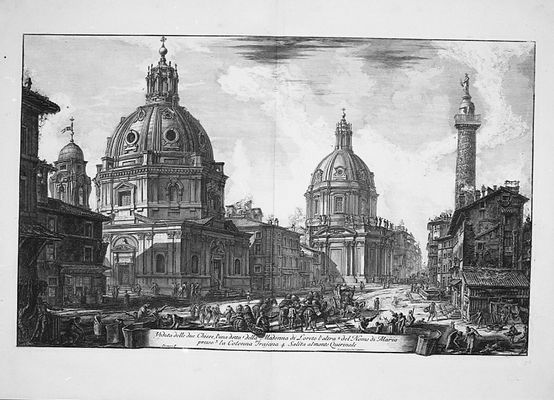 Giovan Battista Piranesi - View of the two churches, one known as the Madonna di Loreto, the other with the name of Mary.