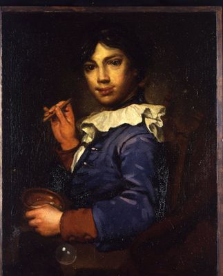 Vittore Ghislandi, detto Fra Galgario - retrato, de, niño pequeño, con, pompas de jabón