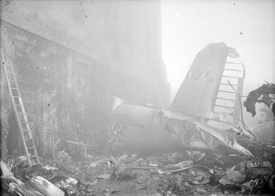 Superga tragedy: the wreckage of the plane on which the Grande Torino players were traveling, May 5-6, 1949