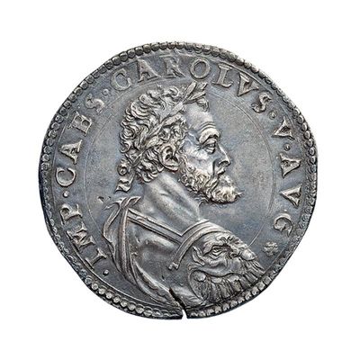 Leone Leoni - Scudo in argento da 110 soldi del re asburgico Carlo V di Spagna 