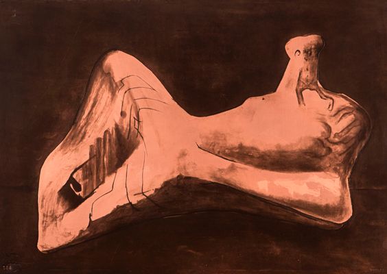 Henry Moore - Figure allongée en pierre avec fond architectural