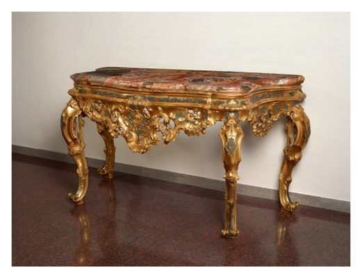 Wall table with marble top and rocaille motifs