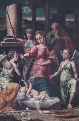 Raffaellino del Colle - Madonna del Velo con los Arcángeles Gabriel, Rafael y Miguel