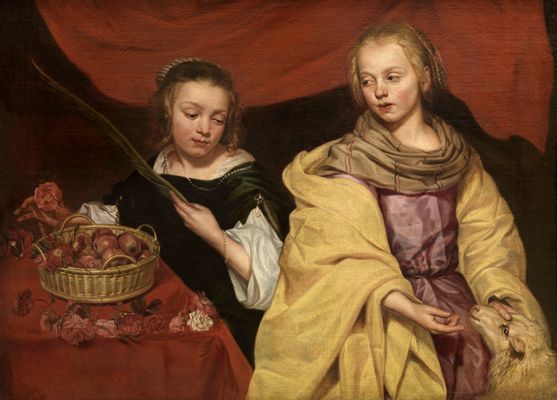 Michaelina Wautier - Two girls in the guise of Saint Agnes and Dorotea