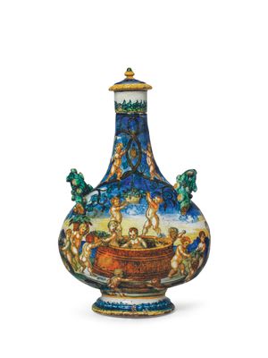 Nicola da Urbino - Pilgrim flask, harvest scenes
