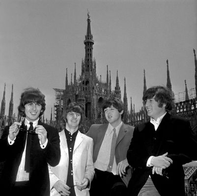 The Beatles on the roof of the Cathedral