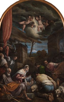 Jacopo Da Ponte - Anbetung der Hirten mit den Heiligen Victor und Corona, bekannt als Die Geburt von San Giuseppe