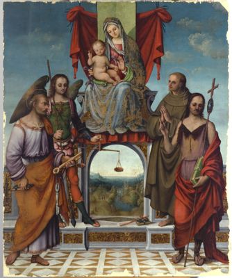 Bartolomeo Ramenghi - Madonna col bambino in trono e santi