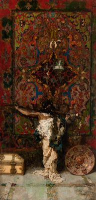 Mariano Fortuny y Marsal - Arab in front of a carpet