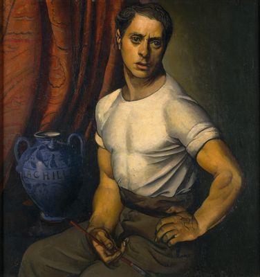 Achille Funi - Autorretrato con jarra azul